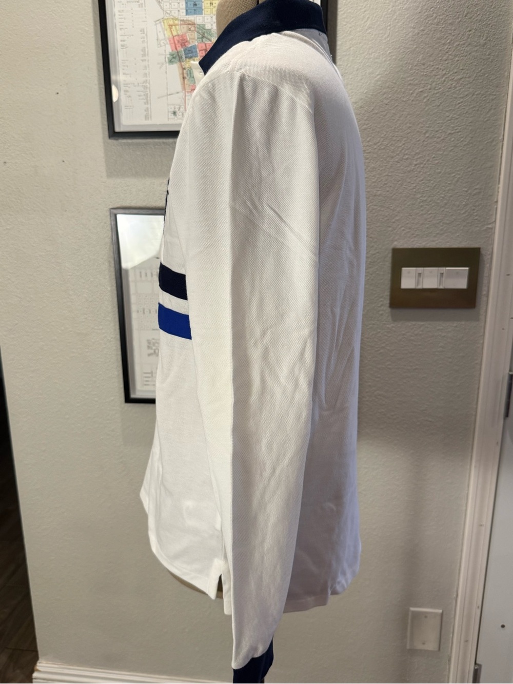 Polo Ralph Lauren Large Custom Slim Fit Big Pony Crest White Blue Rugby No. 1 - Picture 4 of 10